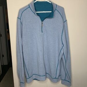 Tommy Bahama Flip Shore Reversible Sweater Half Zip Pullover Jacket Teal & Blue